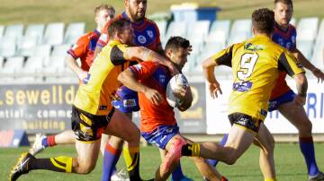 Kangaroos captain-coach Nathan Rose in action against former club Gundagai last month. Rose faces at least a month on the sidelines with a broken thumb. Picture by Bernard Humphreys
