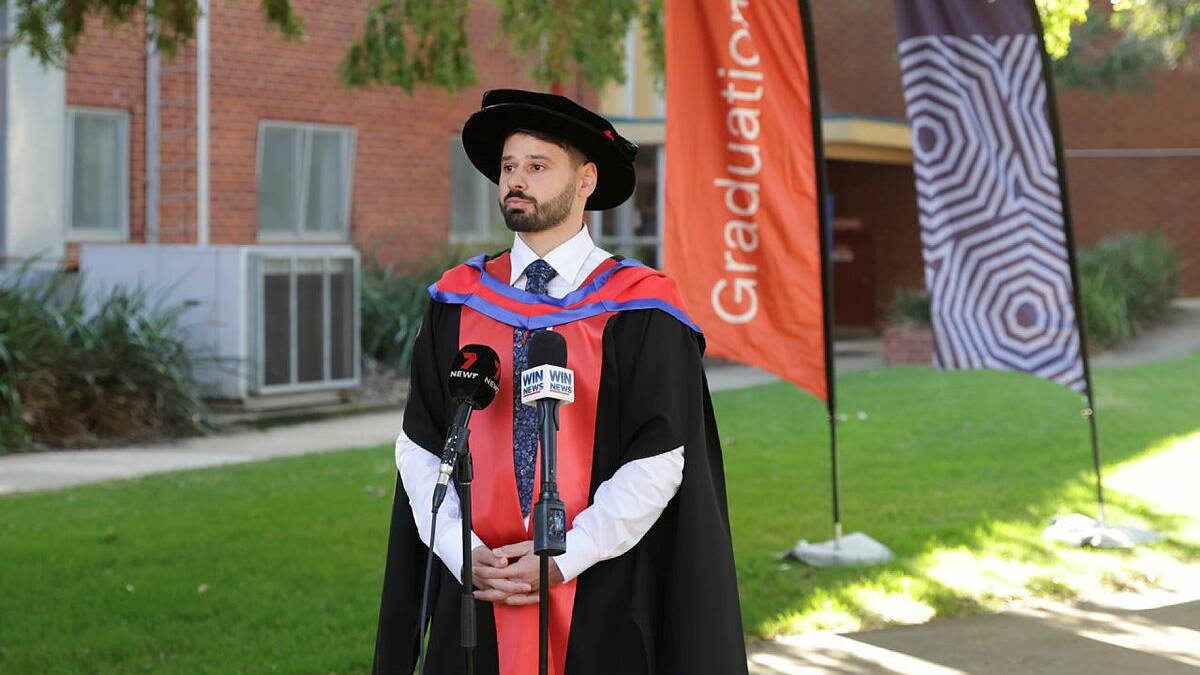 Crowds descended on CSU Wagga's Joyes Hall as the first of a series of graduation ceremonies kicked off on Tuesday. Pictures by Tom Dennis