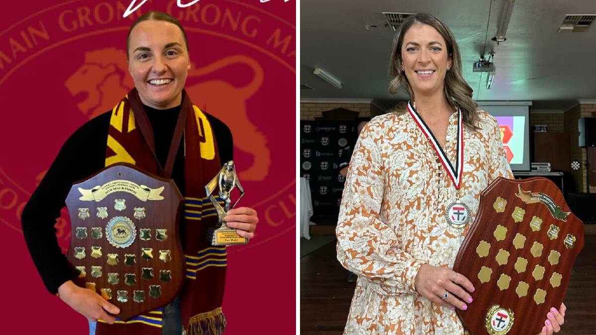 Ganmain-Grong Grong-Matong best and fairest winner Prue Walsh and North Wagga best and fairest winner Sarah Harmer. Pictures supplied