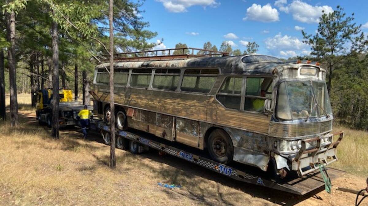 The bus is moved from its resting place for the past 16 years in Ewingar, NSW. Picture supplied by History Trust of South Australia