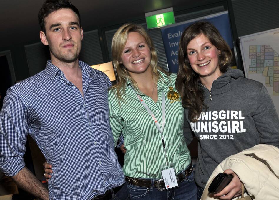 CAREERS IN SIGHT: Charles Sturt University students Brendan O'Dea, Laura Bennett and Teresa Sutton are pictured at the Ag Careers Fair in Wagga. Picture: Les Smith