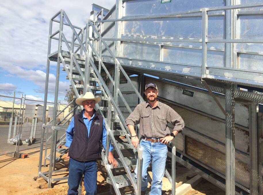 WORK IN PROGRESS: Stuart Lymbery and Paul Martin of the Wagga Livestock Marketing Centre inspect the new work at the centre. Picture: Nikki Reynolds 