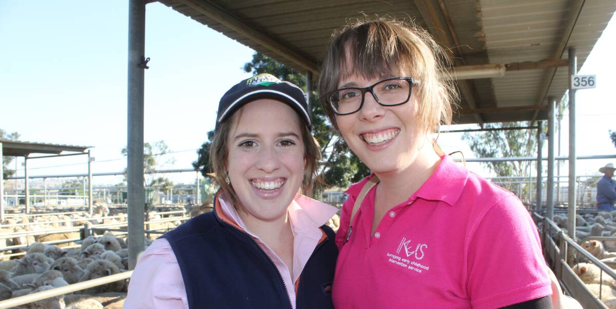 SEEKING GENEROUS VENDORS: Carmel Murphy of Wagga is pictured with Miss Wagga, Melissa McKinnon also of Wagga at the Wagga sheep and lamb sale. Picture: Nikki Reynolds