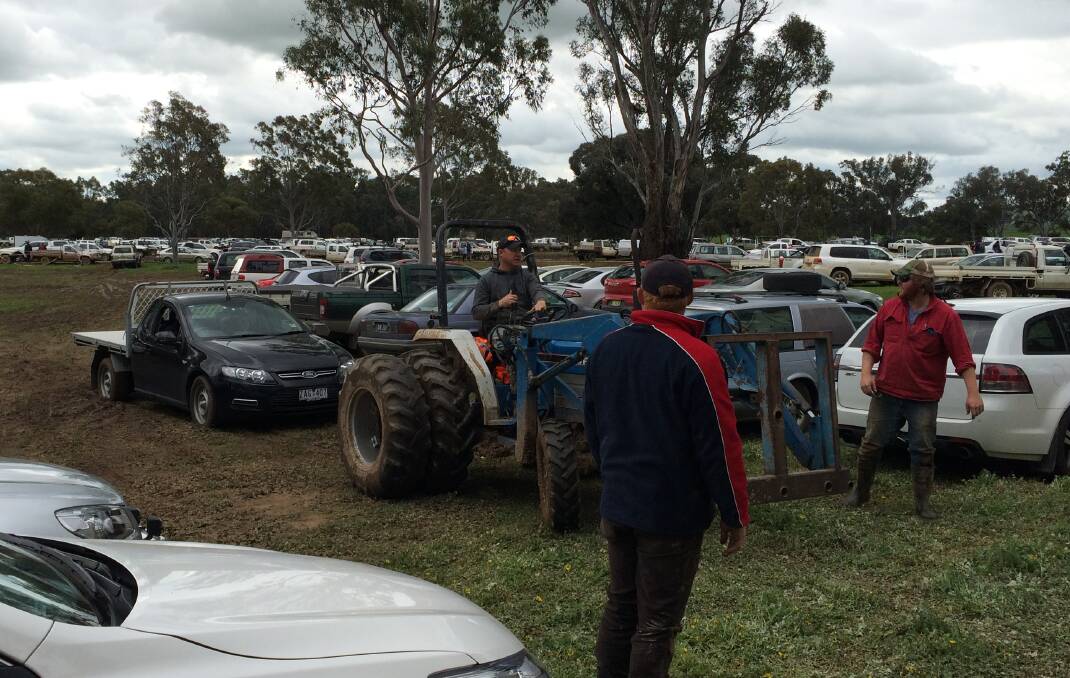 GET TRACTION: The tractors in the Henty car park were kept busy.
