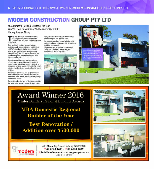 Master Builders Association: Regional Building Awards 2016