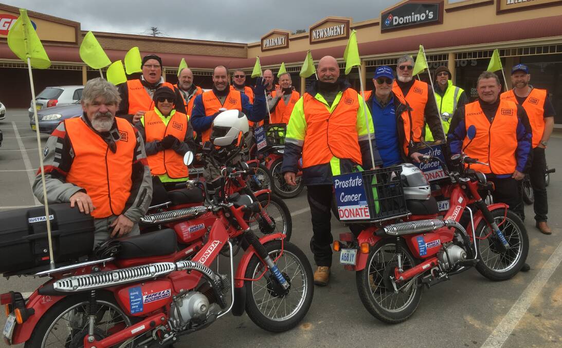 RIDING FOR A CAUSE: Twelve volunteer riders and six support crew passed through Wagga this week on Riding Posties for Prostate. Picture: Les Barker