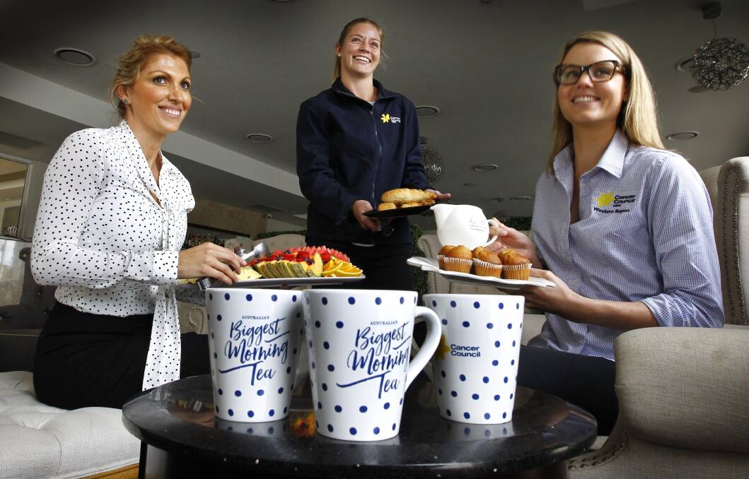 CUPPA FOR A CAUSE: International Hotel manager Rebecca Berrigan and Emma Ryall and Lily White from the Cancer Council. Picture: Les Smith 