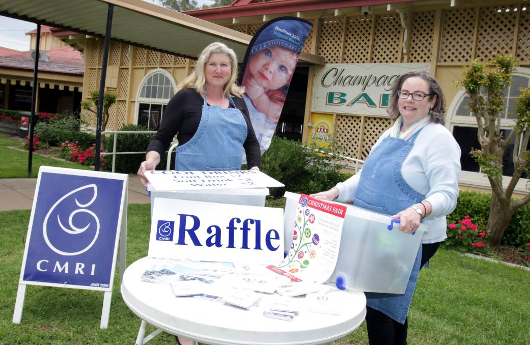 GETTING READY: Sabina Cloros and Susan Duffy from the CMRI Wagga committee get ready for this weekend's CMRI Christmas Fair at the Murrumbidgee Turf Club. Picture: Les Smith 