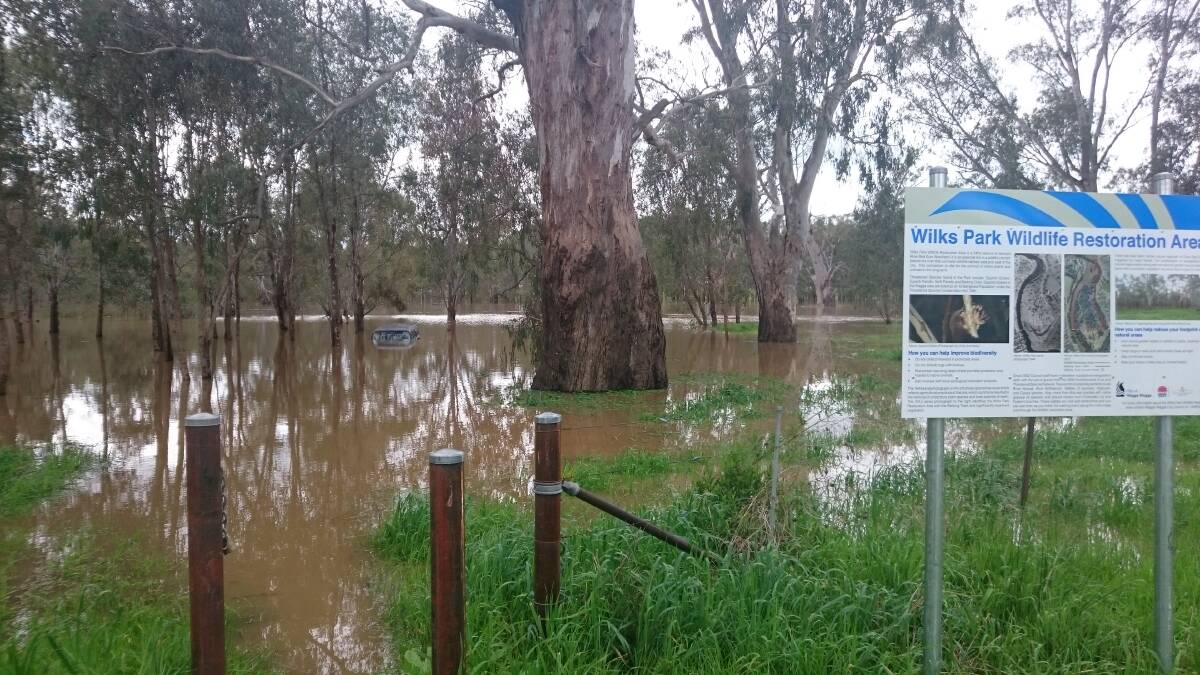 A van is submerged in flood waters at Wilks Park on Sunday morning. Picture: Shane Manning