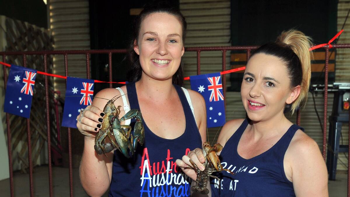 Keely Stephenson and Penny Steiner from The Royal Tavern in Coolamon before last year's yabby races. Picture: Kieren L Tilly