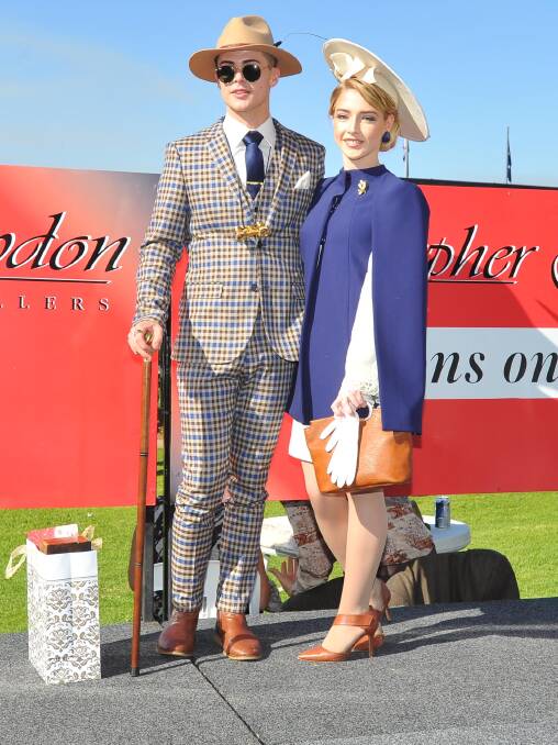 FASHIONISTAS: Stylish couple winners at the Gold Cup, 2016 were Travis Bridle and Esther Shephard from Wagga. Pictures: Kieren L Tilly