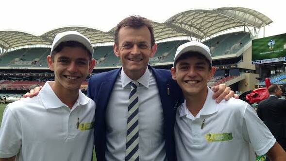 CENTRE STAGE: Year 10 Sacred Heart students Mitchell Deep, Adam Gilchrist and Lachie Deep, living the dream during work experience at Cricket Australia. Photo: Contributed