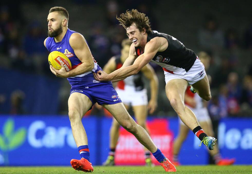 ON THE ATTACK: Wagga's Matt Suckling in action for Western Bulldogs against St Kilda at Etihad Stadium last Saturday night. Picture: Getty Images