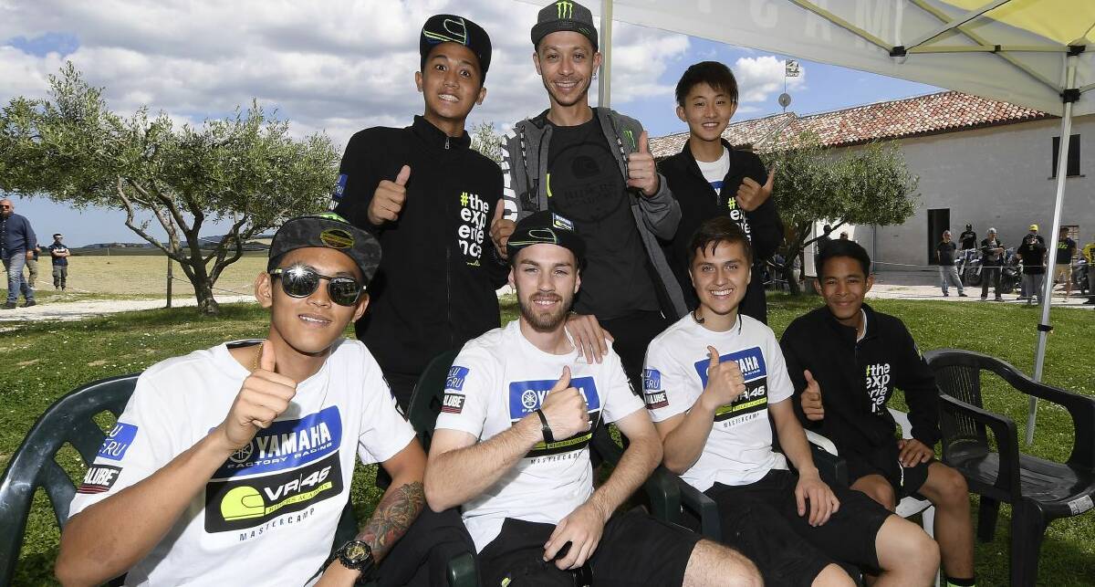 SPECIAL MOMENT: Wagga's Brandon Demmery (bottom row, second from left) with Valentino Rossi and the other Master Camp riders at the VR46 Motor Ranch in Italy. Picture: Yamaha Motor Racing Srl