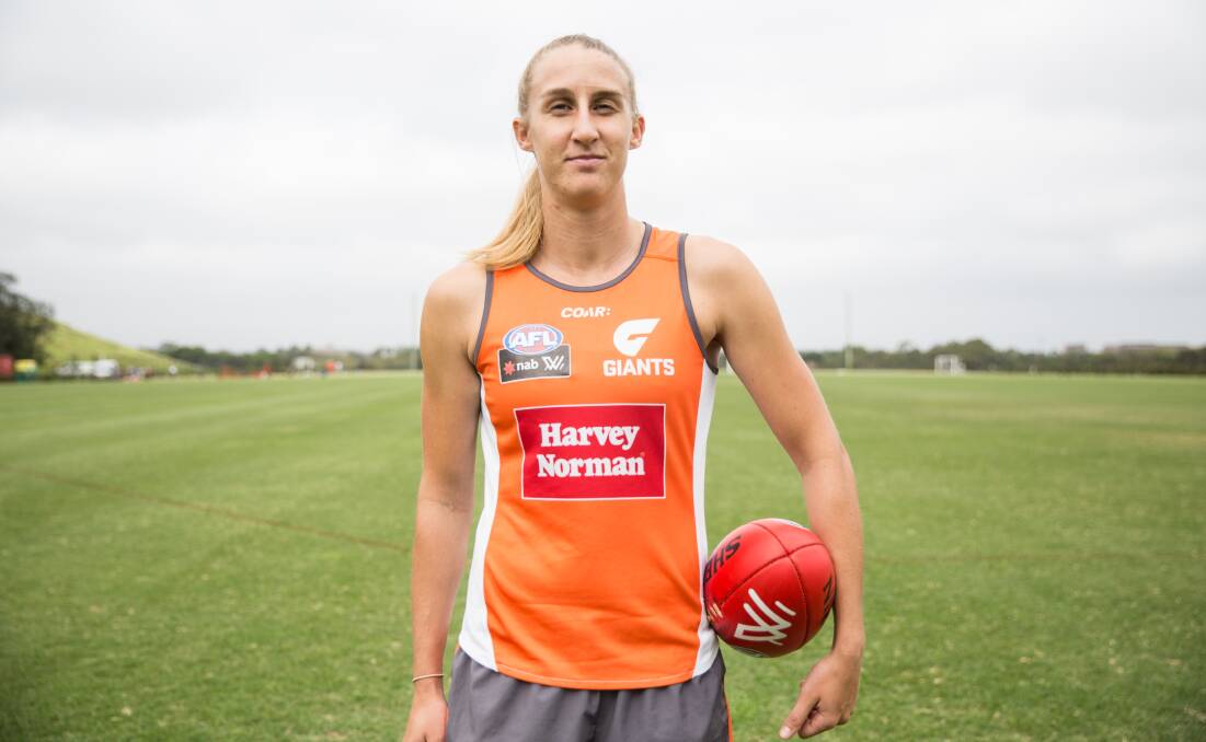 SHOWTIME: Ganmain footballer Clare Lawton hones her ball skills at Greater Western Sydney training on Tuesday, ahead of her debut on Saturday. Picture: Ben Tranter, GWS Giants
