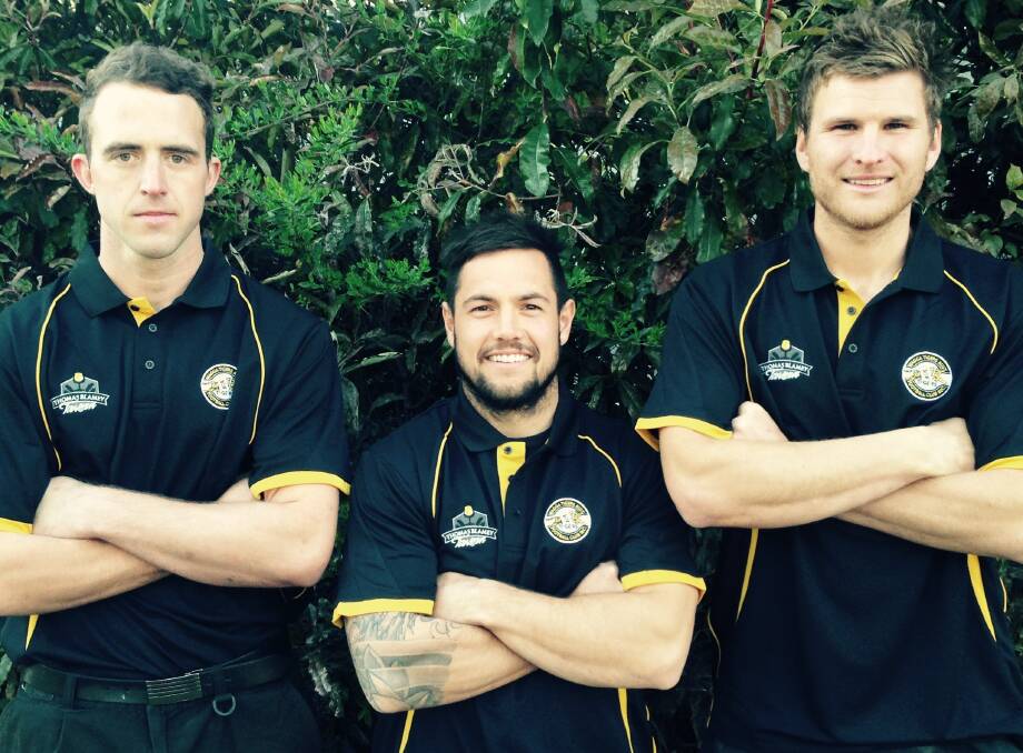 NEW BEGINNINGS: Rob Tuohey, Sean Ellis and Dale Walker show off their new colours after signing with Wagga Tigers for 2016.