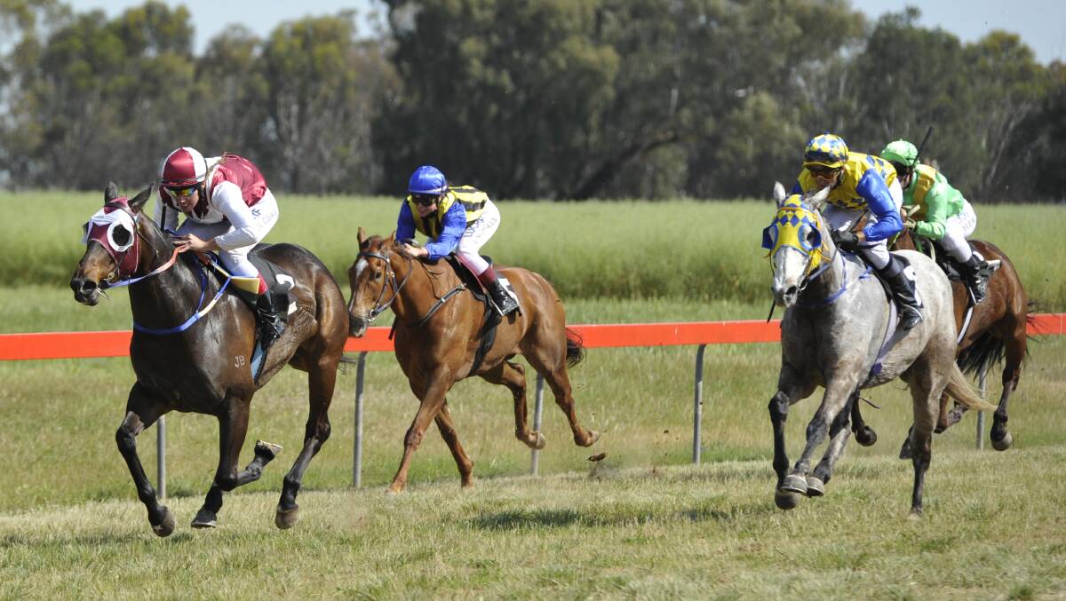 EASY WIN: Matilda Bird races away for victory in the feature sprint race at Lockhart Picnic Races on Friday. Picture: Les Smith