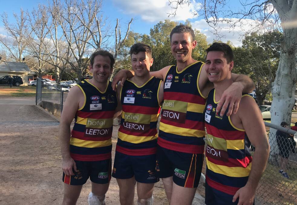 THE CANBERRA CREW: Toby Conroy, Liam Greenwell, Neil Irwin and Sean Wilkinson after the second semi-final win at Narrandera Sportsground. 