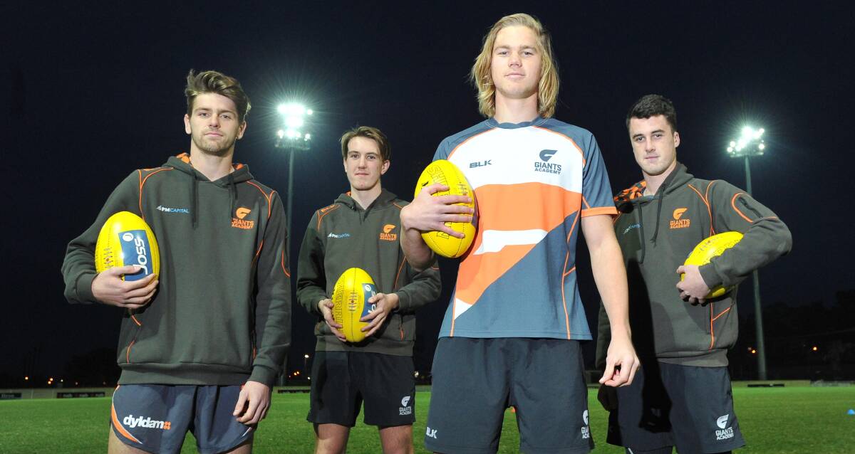 READY TO GO: Riverina's Giant Academy members Jock Cornell, Matt Flynn, Harry Himmelberg and Lachie Flagg will be in action on Saturday. Picture: Laura Hardwick
