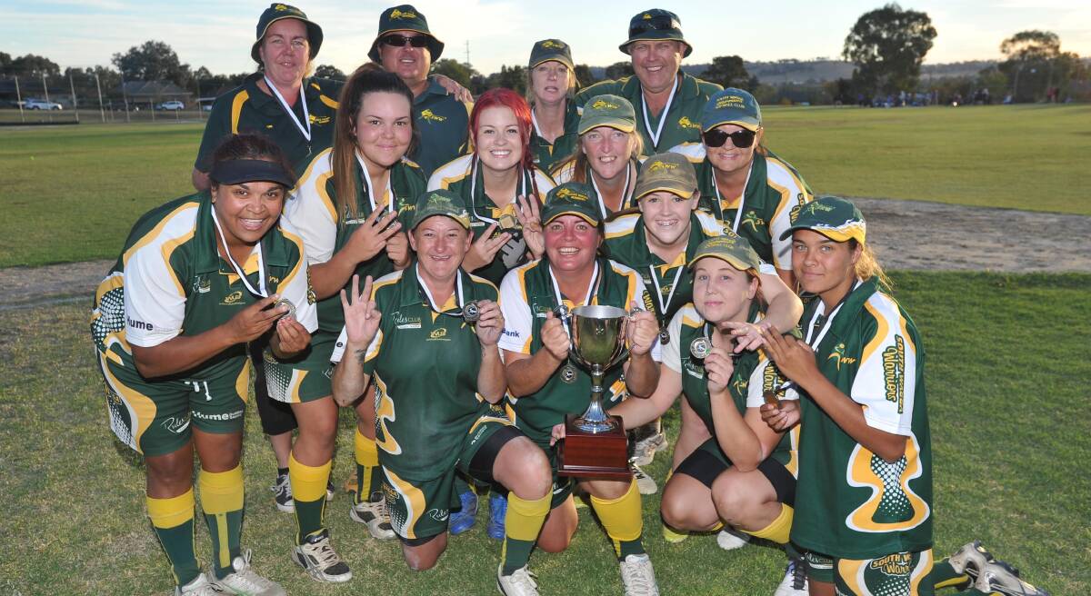 CHAMPIONS: South Wagga Warriors celebrate their A grade Wagga softball win over Turvey Park at French Fields on Saturday. Picture: Laura Hardwick