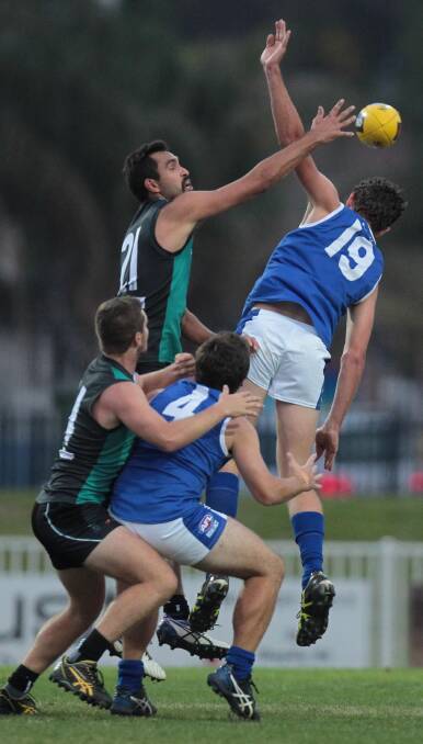 BACK IN ACTION: Premiership ruckman Chris Jackson in action for Black Diamond against Farrer League at Robertson Oval last year. Picture: Les Smith