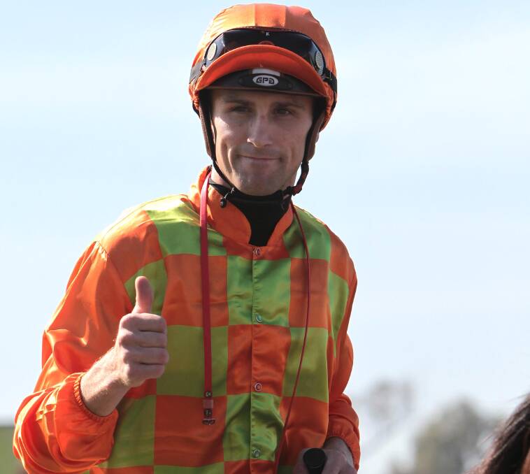 JOB DONE: Tye Angland is all smiles after guiding Swift Reply to victory in the opening race on Wagga Gold Cup day. Picture: Les Smith
