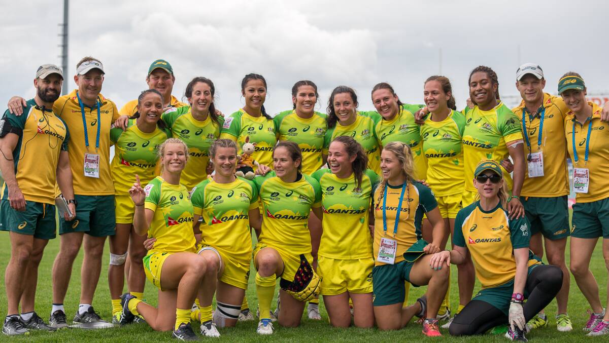 CHAMPIONS: The winning Australian Women's Rugby Sevens team. Picture: Neil Kennedy