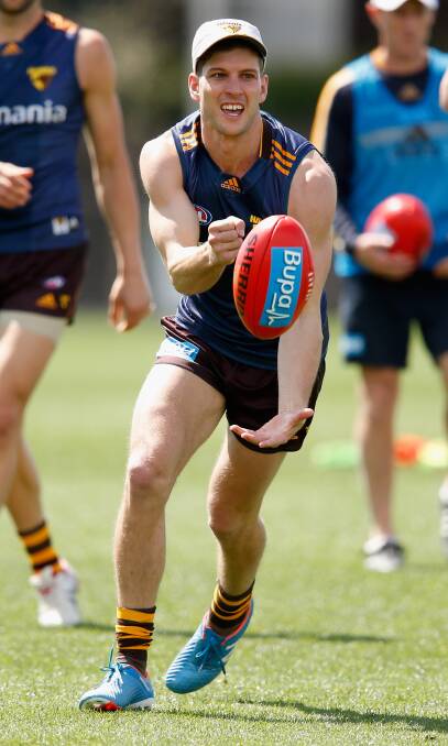 BIG WEEK: Temora's Luke Breust goes through his paces at Hawthorn's training session on Tuesday ahead of Saturday's AFL grand final.