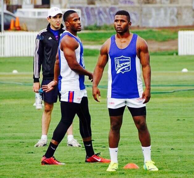 NEW SIGNINGS: Torrey Harkness and Carl Winston at Port Melbourne training.