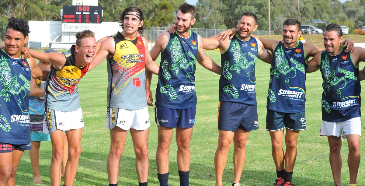 ON AGAIN: Players from Wiradjuri and Narrungde come together in a huddle after one of the games at last year's Jack Atkinson Memorial Carnival. Picture: Kieren L Tilly