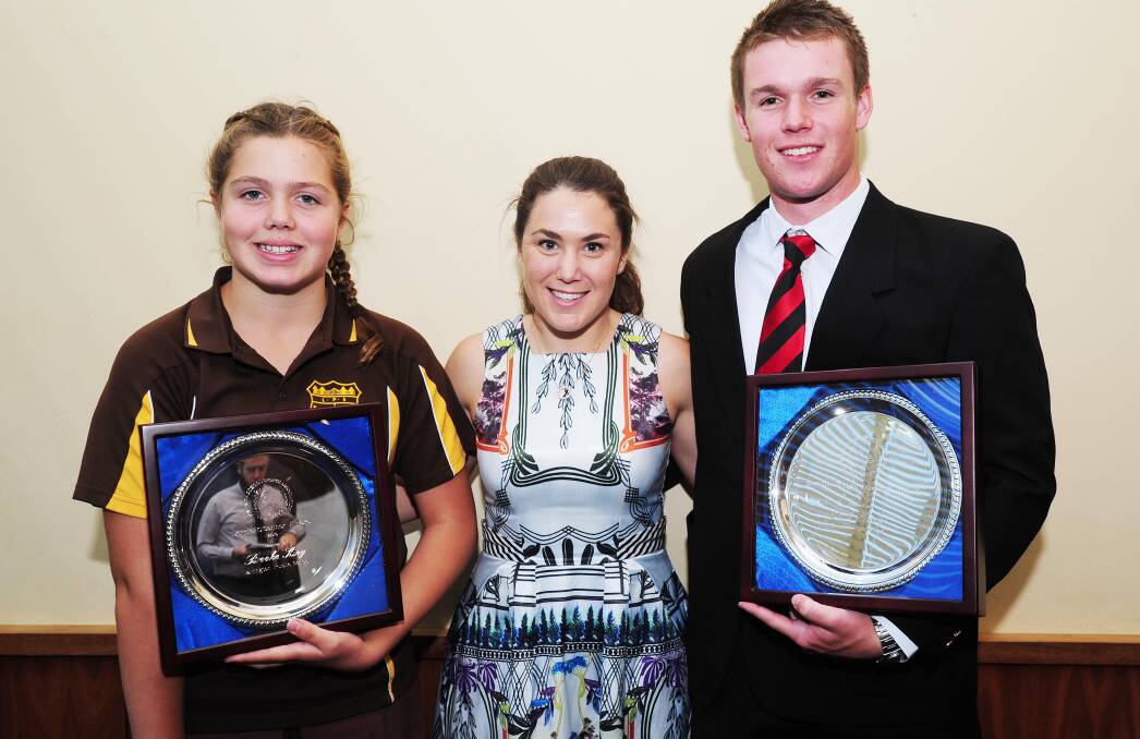 HIGH ACHIEVERS: Lavington Public School's Brooke King, Olympic cyclist Chloe Hosking and Temora High School's Jack Harper on Friday. Picture: Kieren L Tilly
