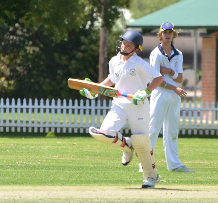 Nick Louttit running between ends for Cootamundra in the Bradman Letter on Wednesday. Picture: Declan Rurenga