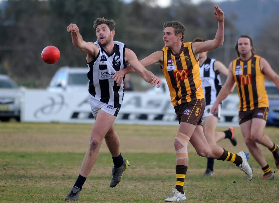 SUSPENDED: Billy Carey (right) in action for East Wagga-Kooringal against The Rock-Yerong Creek. Picture: Laura Hardwick