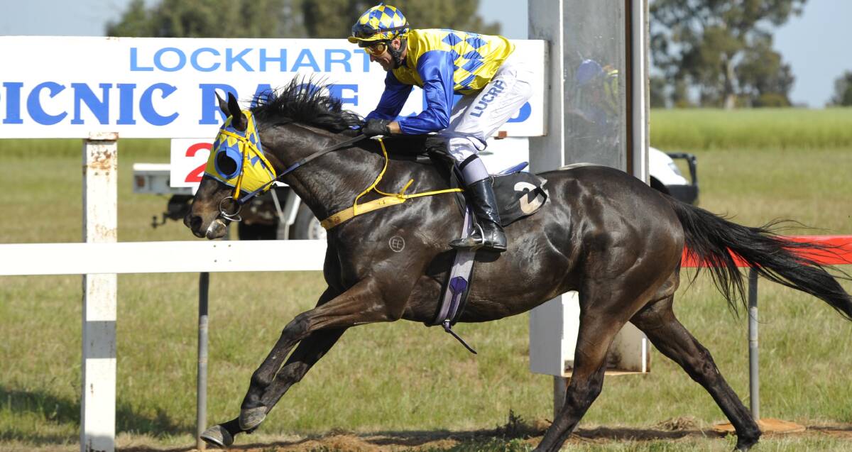 TOO GOOD: Angel Of Rock races to victory for Ricky Blewitt in the Verandah Town Cup (1400m) at Lockhart on Friday. Picture: Les Smith