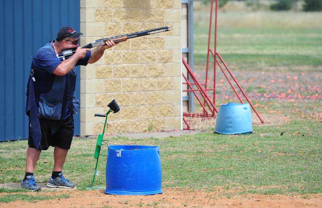 CONCENTRATION: Bairnsdale's Michael Buttigieg in action at the NSW Clay Target Association's state skeet carnival in Wagga on Sunday. Picture: Kieren L Tilly