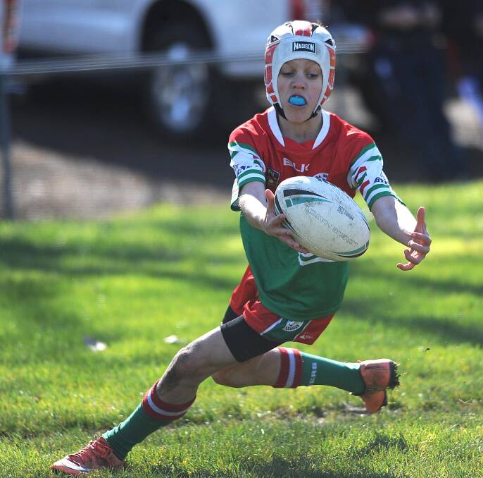 CLOSE CALL: Brothers' Will Voss has the ball on his fingertips during the under 11 grand final against Wagga Magpies on Saturday. Picture: Laura Hardwick