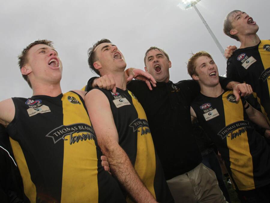 CHANGING TIMES: Wagga Tigers celebrate the 2016 premiership at Robertson Oval. Only a handful of premiership players remain at Tigers little more than 12 months after the success.