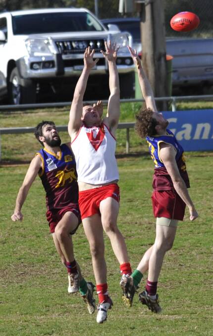 IN TROUBLE: Griffith forward Josh Hamilton in action against Ganmain-Grong Grong-Matong last year.