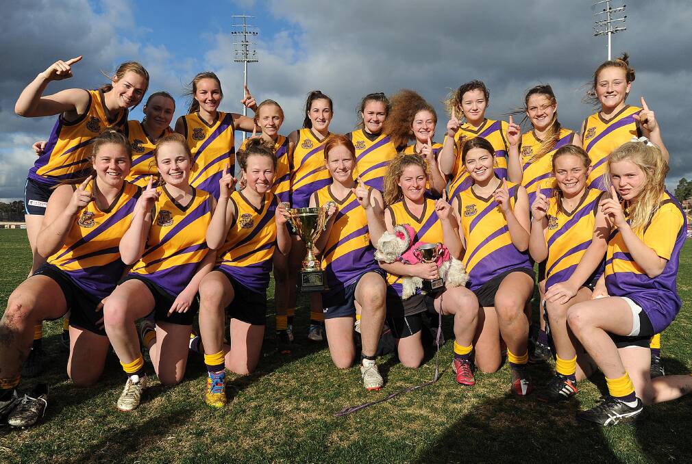 CHAMPIONS: Hay War Memorial High School celebrate their state title win at Robertson Oval on Thursday. Picture: Laura Hardwick