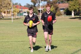 Twin brothers Tully and Judd Withers get some practice in at Anderson Oval on Friday before their first grade debuts for Marrar on Saturday. Picture by Les Smith