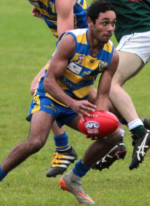 ON SONG: Tristan Dickson kicked six goals for MCUE on Saturday.