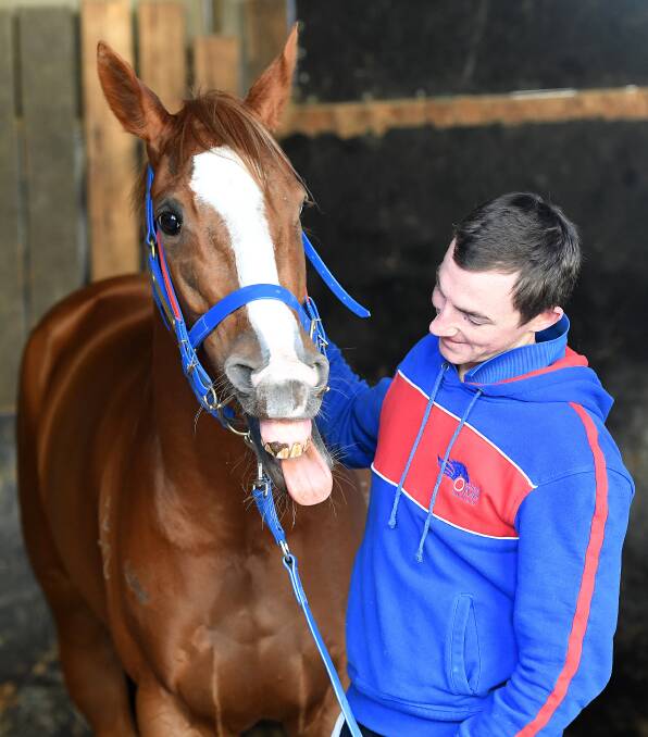 SPECIAL MOMENT: Former Gundagai lad Billy Owen with Single Gaze at Caulfield on Friday ahead of the Saturday's group one. Picture: AAP