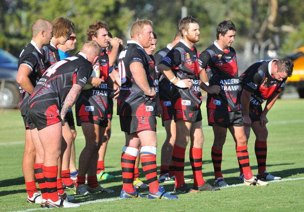 ALMOST HERE: West Wyalong players await a conversion at last year's Knockout. Picture: Kieren L Tilly