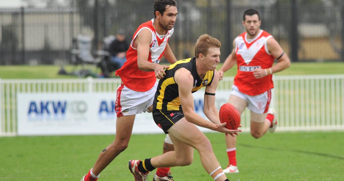 CLUB SWITCH: Alex Reilly in action for Wagga Tigers this year. Reilly will join Farrer League club Charles Sturt University in 2016. Picture: Laura Hardwick