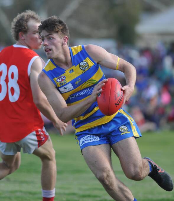 SECOND CHANCE: Mangoplah-Cookardinia United-Eastlakes' Jock Cornell in action during the Riverina League grand final. Picture: Laura Hardwick