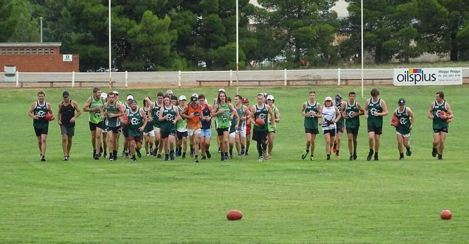 GOOD NUMBERS: Coolamon players are put through their paces at Kindra Park this week. Picture: Coolamon Football Club