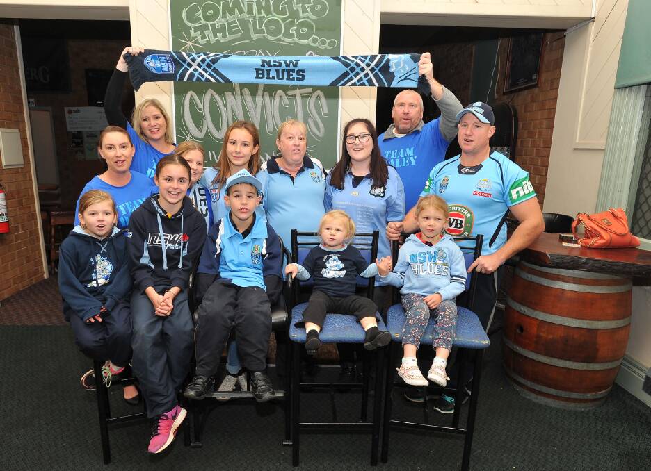 GO BLUES: Junee's Daley, Kendall, Turrell and Field families get behind NSW ahead of game two of State of Origin. Picture: Kieren L Tilly
