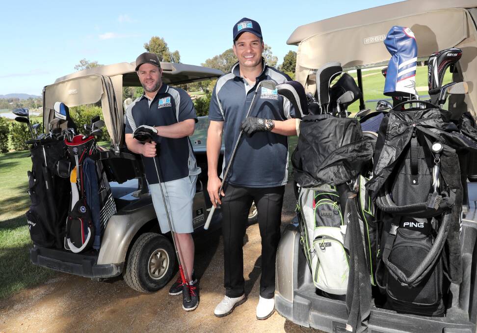 SPECIAL GUESTS: Former St Kilda players Leigh Montagna (right) and Adam Schneider at Wagga Country Club on Friday. Picture: Les Smith