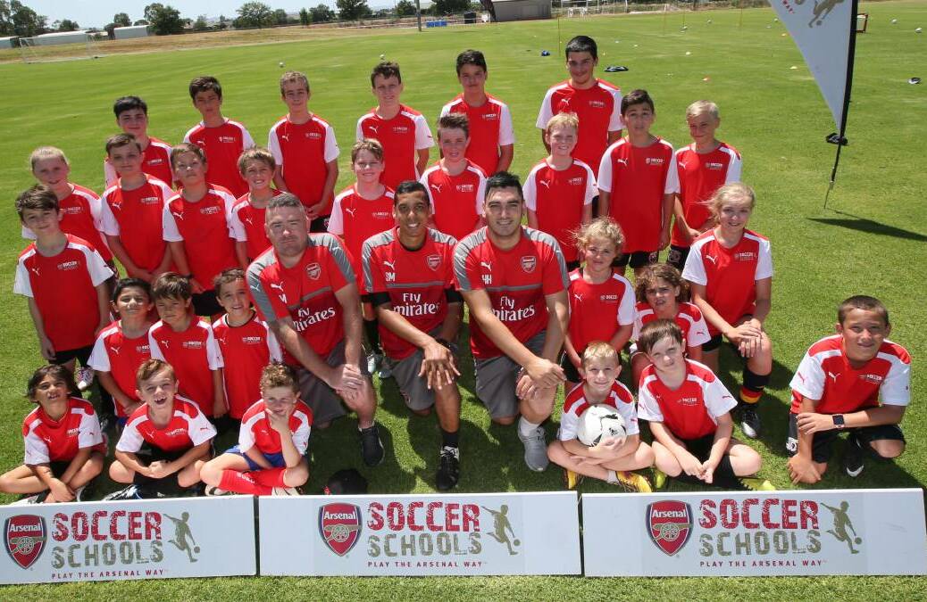 GOAL: Arsenal Soccer School's visit to Leeton was successful in encouraging children to pursue their dreams. Picture: Anthony Stipo
