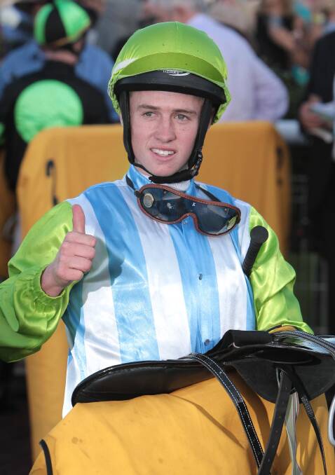 TOUGH DAY: Talented apprentice jockey Brock Ryan gives the thumbs up after winning on Greipel.